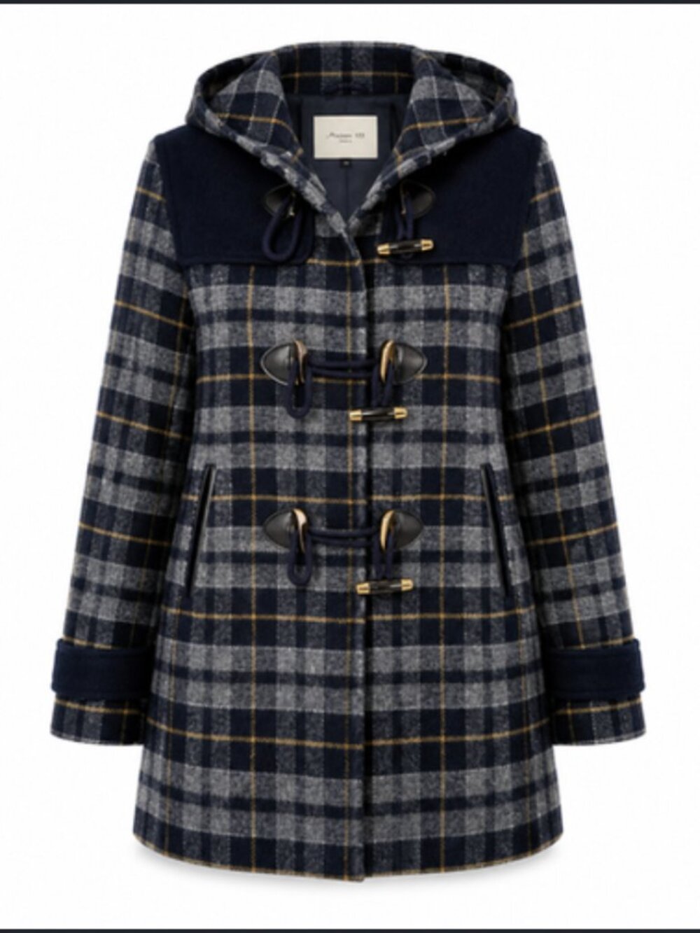 Forever New Womens Coat Jacket Wool Blend Check Grey Black Yellow Hooded… - Picture 15 of 15